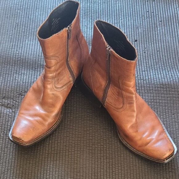 Brown Leather Chelsea side zip Boots Square Toe, US Women's US 9, Men 7 - Picture 2 of 8